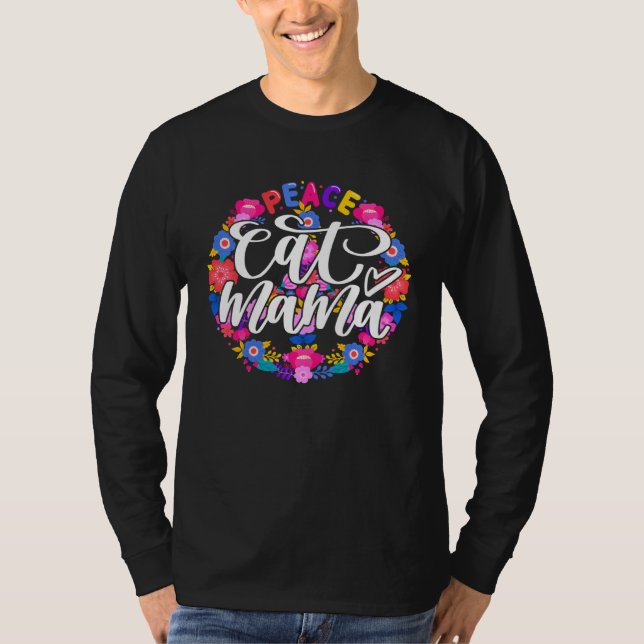 Cat Mama Cat  Tie Dye Peace Love Sign T-Shirt (Vorderseite)