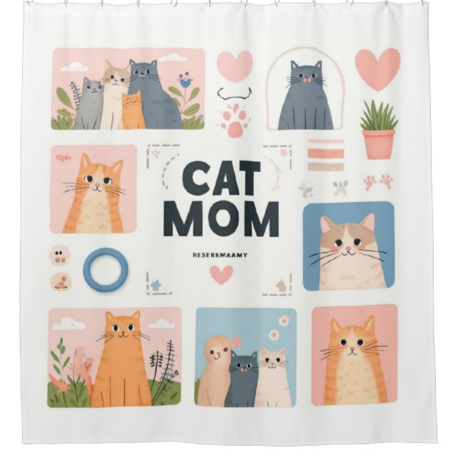 "Cat Mama" Duschvorhang mit Adorable Kittens (Vorderseite)