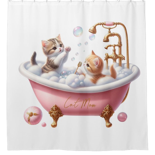 "Cat Mama" Duschvorhang mit Adorable Kittens (Vorderseite)