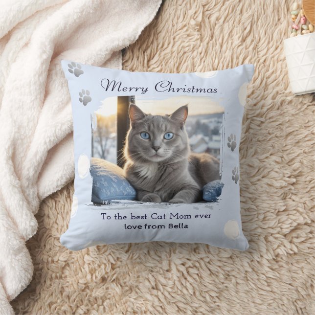 Cat Mama Ice Blue Pet Foto Weihnachten Kissen (Decke)