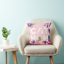 CAT-MAMA, Ihr Cat-Foto, rosa Blume und Blätter Kissen