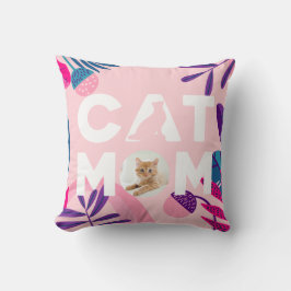 CAT-MAMA, Ihr Cat-Foto, rosa Blume und Blätter Kissen