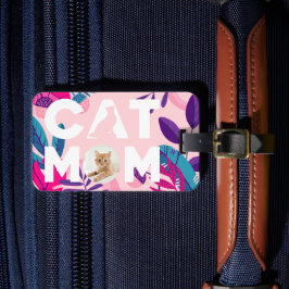 CAT-MAMA, Ihr Foto, rosa Blume und Blätter Gepäck Gepäckanhänger