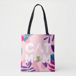 CAT-MAMA, Ihr Foto, rosa Blume und Blätter Tasche