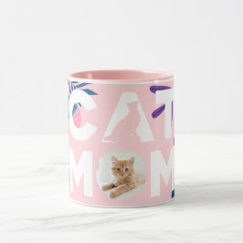CAT-MAMA, Ihr Foto, Rosa Blume und Blätter Tasse