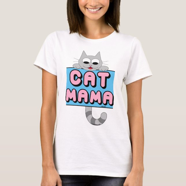 "CAT MAMA" Lächelnder Cartoon Cat T Shirt (Vorderseite)