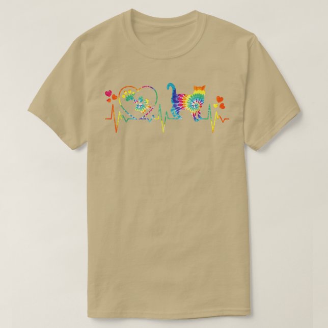 Cat Mama Mama Vater Heartbeat Gefärbte Krawatte Ti T-Shirt (Design vorne)