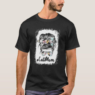 Cat Mama Messy Bun Paws Yello Bandana Brille Mothe T-Shirt