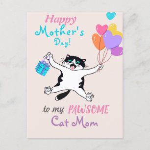 Cat Mama Muttertag Niedlich Kitty Bunte Balloons Postkarte