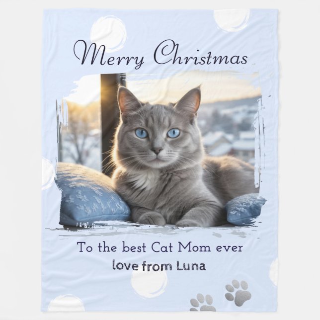 Cat Mama Personalisiert Pet Foto Weihnachten Fleecedecke (Vorderseite)