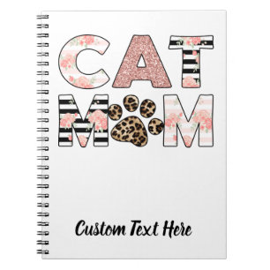 Cat Mama Pink Floral & Leopard Paw Notebook Notizblock