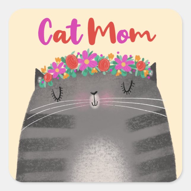Cat-Mama Quadratischer Aufkleber (Vorderseite)