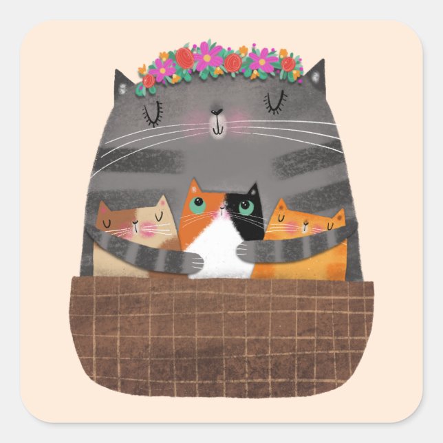 Cat-Mama Quadratischer Aufkleber (Vorderseite)