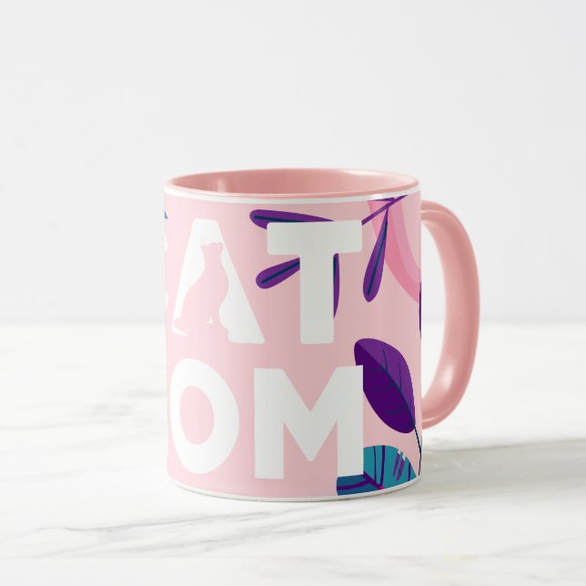 CAT-MAMA, Rosa Blüten und Blätter Tasse (VorderseiteRechts)