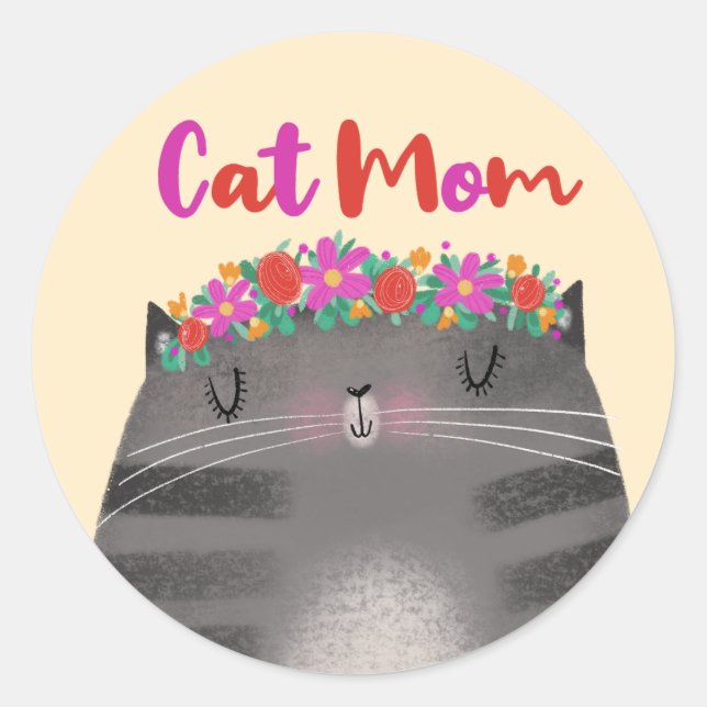Cat-Mama Runder Aufkleber (Vorderseite)