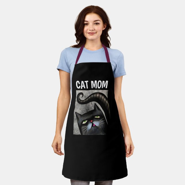 CAT-MAMA SCHWARZE CAT ART KÜCHE SCHÜRZE (Getragen)
