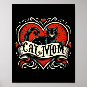 Cat Mama Vintag Tattoo Style Funny Frische Pasta m Poster