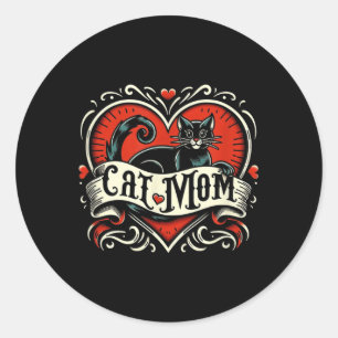 Cat Mama Vintag Tattoo Style Funny Frische Pasta m Runder Aufkleber