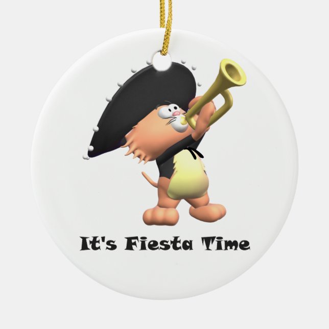Cat Mariachi Black Fiesta Time Keramik Ornament (Vorne)