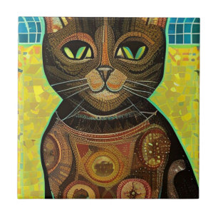 Cat-Marokko-Mosaik, abstrakte Kunst, braune Kätzch Fliese