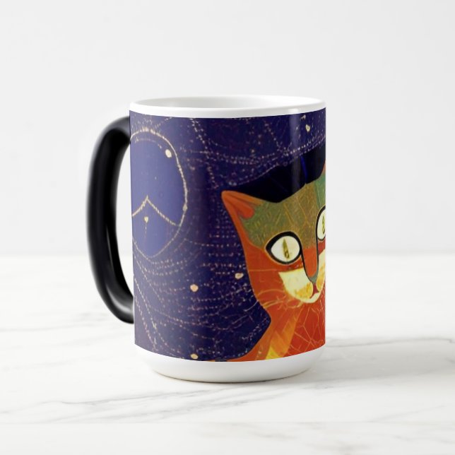 Cat-Marokko-Mosaik abstrakte Kunst bunt Kitty Verwandlungstasse (Vorderseite Links)