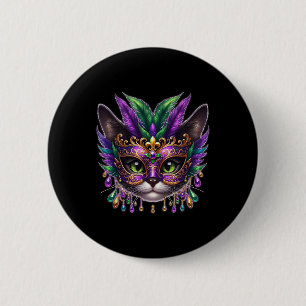 Cat Mask Mardi Gras New Orleans Club Button