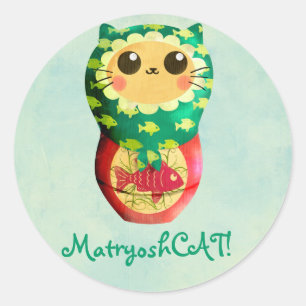 Cat Matryoshka Doll Runder Aufkleber