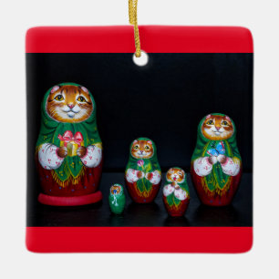 Cat Matryoshka ornement en céramique de Noël