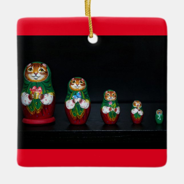 Cat Matryoshka ornement en céramique de Noël (Devant)