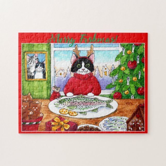 Cat, Maus Weihnachts-Puzzle (Horizontal)