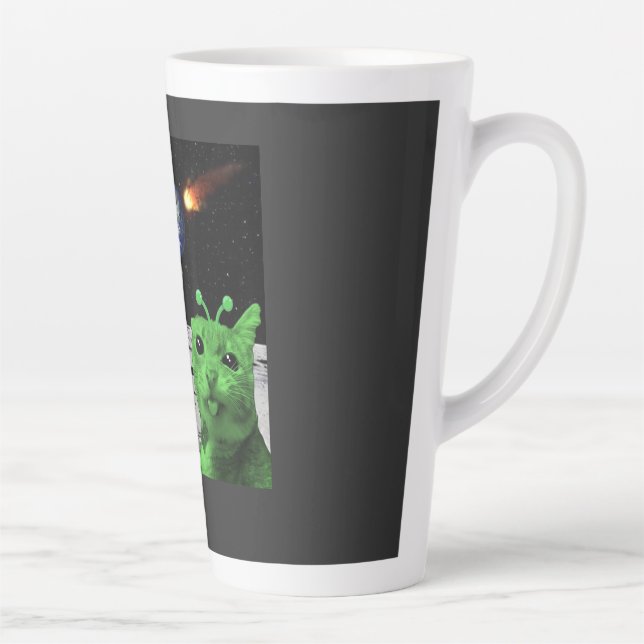 Cat Meme Alien Green Cat Selfie UFO Latte Mug Milchtasse (Rechts)