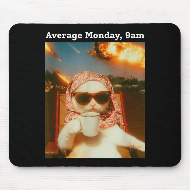 Cat Meme Average Monday 9am Funny Sarcastic Back T Mousepad (Vorne)