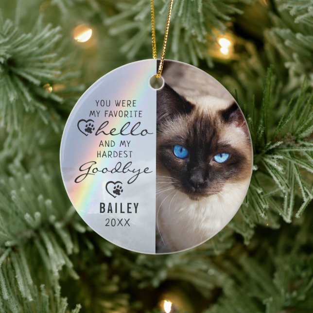 Cat Memorial 2 Fotos Rainbow Keepake Keramik Ornament (Baum)