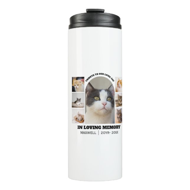 Cat Memorial 7 Photo Collage Pet Tribute Template Thermosbecher (Vorderseite)
