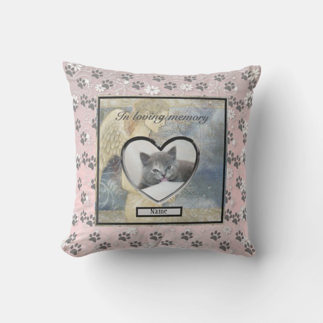 Cat Memorial Angel Paws Foto Personalisiert Kissen (Vorderseite)