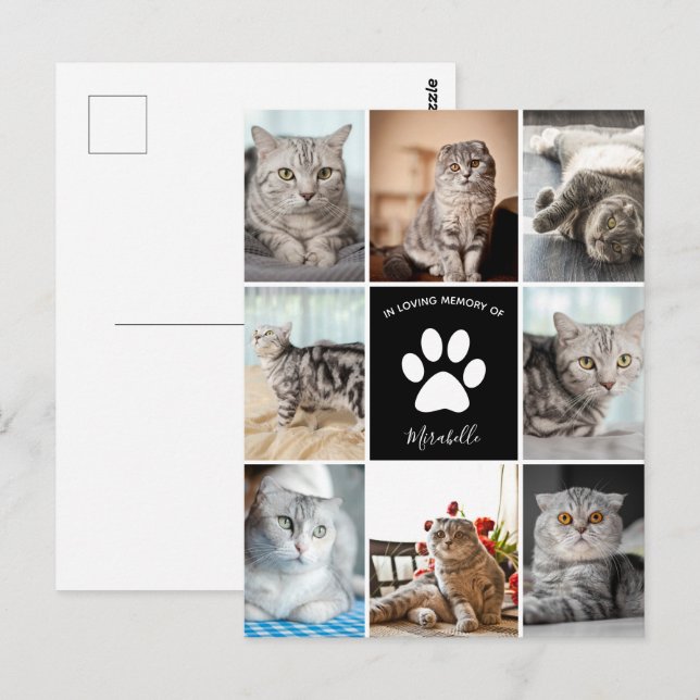Cat Memorial Custom Foto Collage in Love Memory Postkarte (Vorne/Hinten)