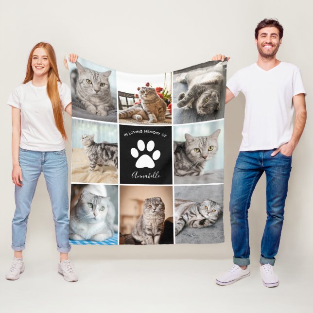 Cat Memorial Custom Pet Foto Collage Paw Print Fleecedecke (Beispiel)
