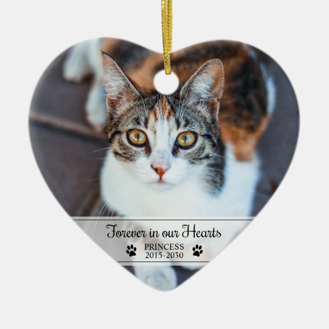 Cat Memorial Forever in unserem Herz-Foto Keramik Ornament (Vorne)