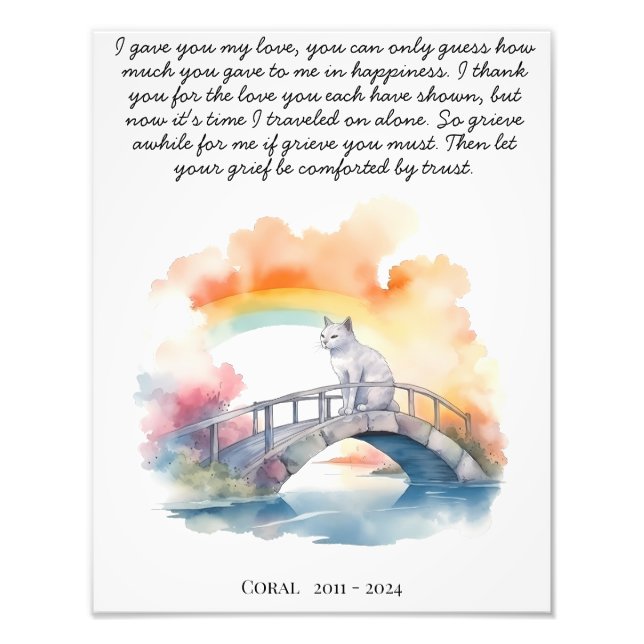 Cat Memorial Gift Pet Loss Beileid Gedicht Fotodruck (Vorne)