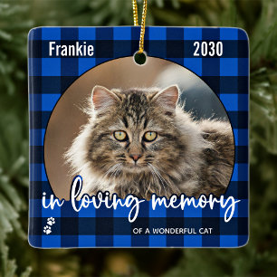 Cat Memorial Pet Loss Red Kariert Keepake Foto Keramikornament