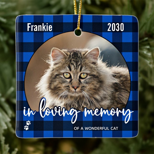 Cat Memorial Pet Loss Red Kariert Keepake Foto Keramikornament (Von Creator hochgeladen)