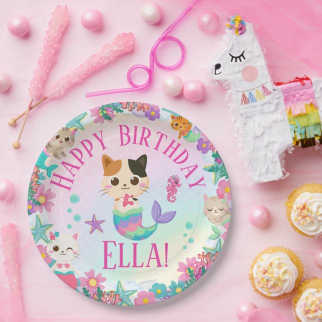Cat Meowmaid Mermaid Girl Birthday Party Pappteller (Party)