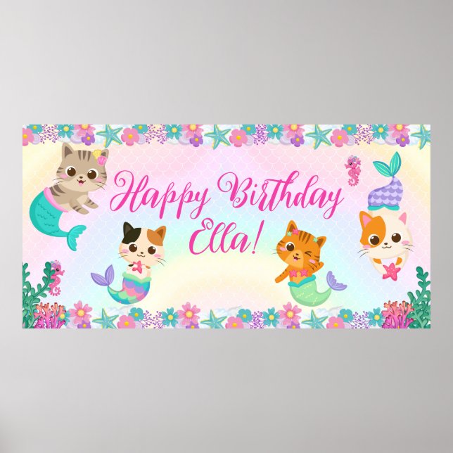 Cat Meowmaid Mermaid Girl Birthday Party Poster (Vorne)