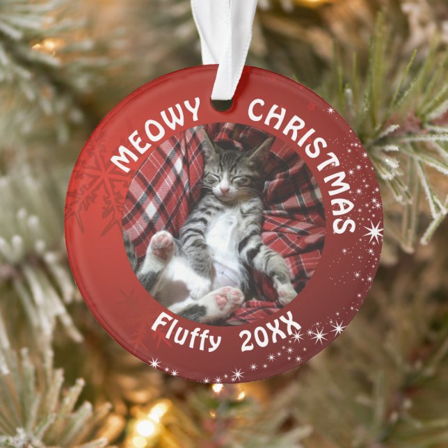 Cat MEOWY CHRISTMAS 2 Foto Rot Ornament (Baum)