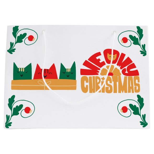 Cat Meowy Weihnachtsgeschenktasche Große Geschenktüte (Vorderseite)