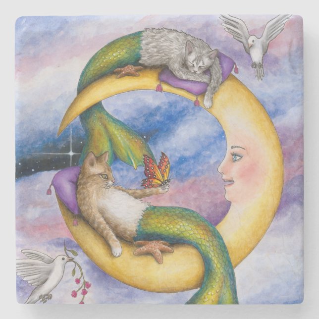 Cat Mermaid 29 Steinuntersetzer (Vorderseite)