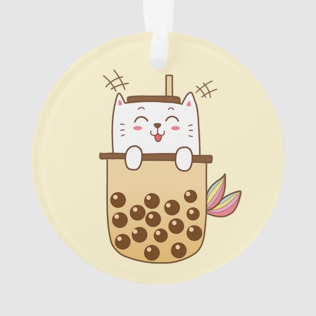 Cat Mermaid Boba Milk Tee Ornament (Rückseite)
