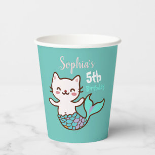 Cat Mermaid Girl Birthday Niedlich Purmaid Meowmai Pappbecher