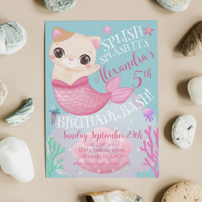 Cat Mermaid Meowmaid Unterhalb des Sea Pool-Party Einladung (Cat Mermaid Meowmaid Under the Sea Pool Party Invitation)