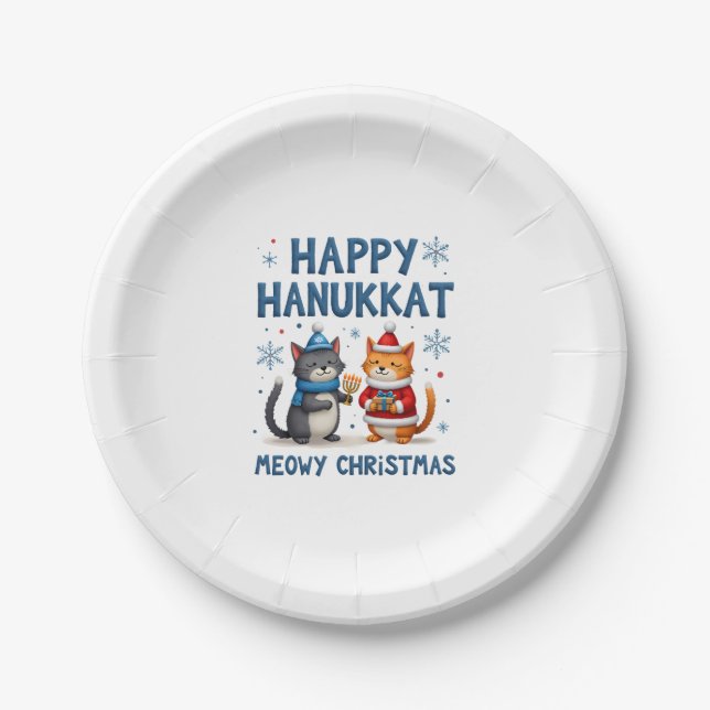 Cat Merry Christmas Happy Hanukkah Jewish Christia Pappteller (Vorderseite)